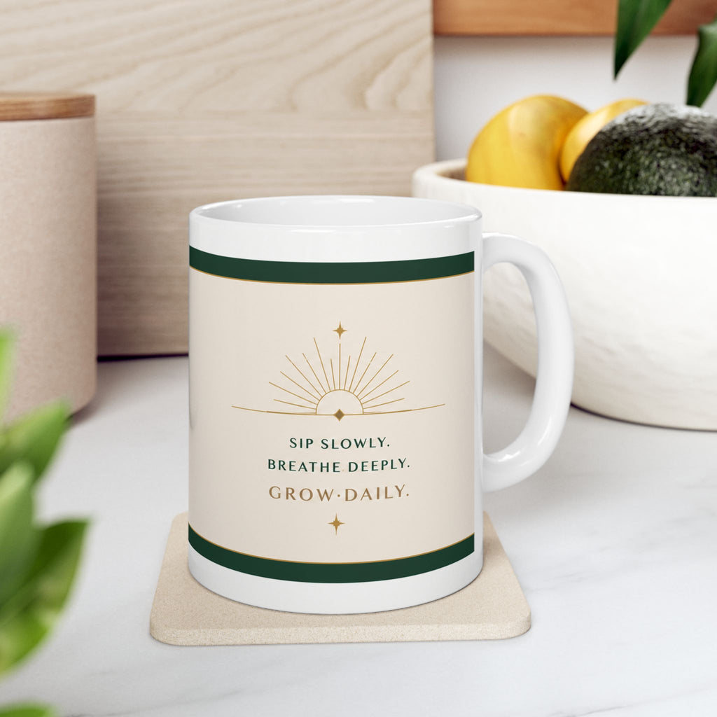Grow With Grace Ceramic Mug | Inspirational Coffee Mug | Mindful Morning Cup