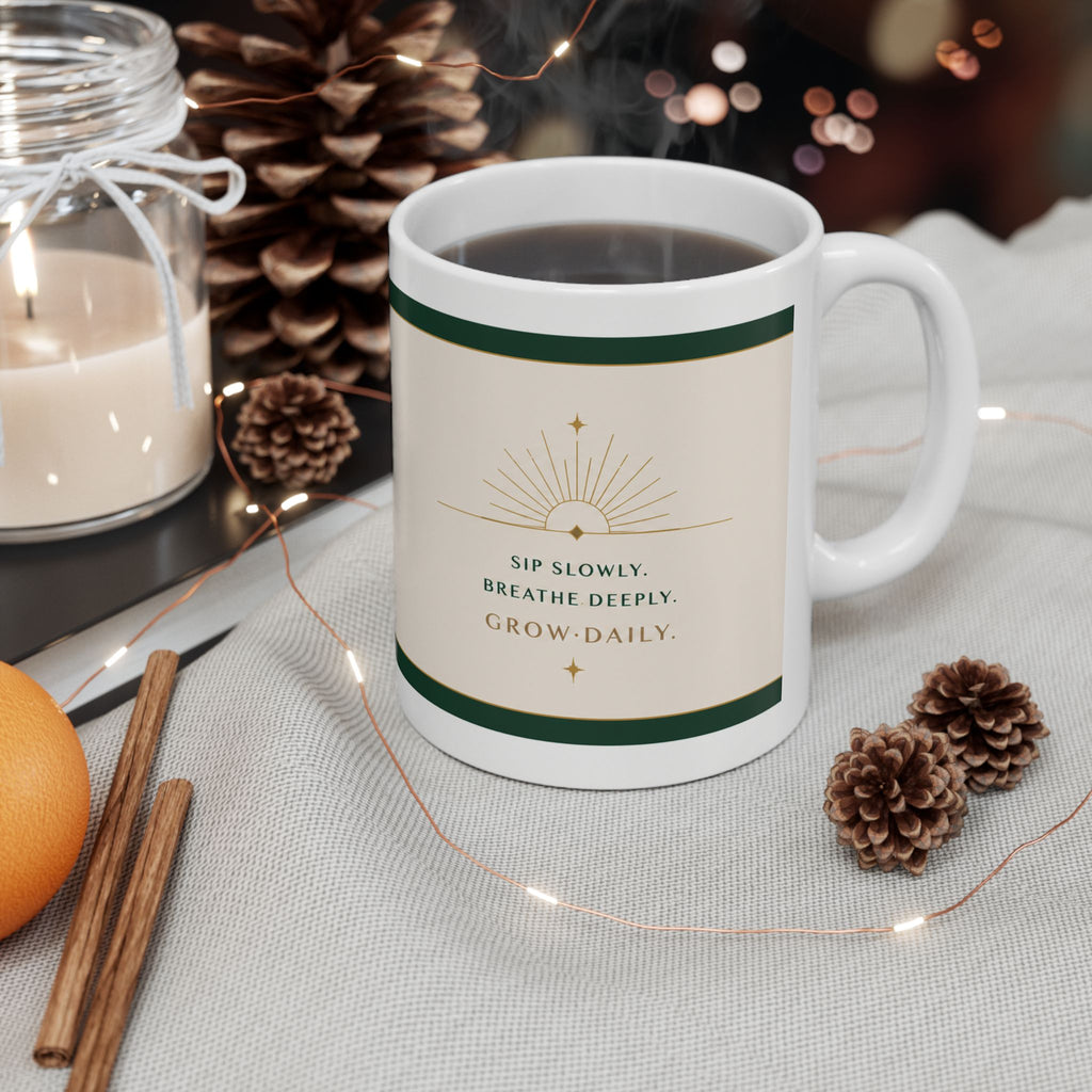 Grow With Grace Ceramic Mug | Inspirational Coffee Mug | Mindful Morning Cup